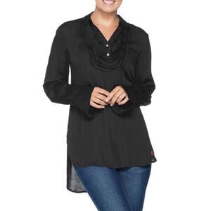 Peace Love World Tuxedo Blouse with Belle Sleeves
